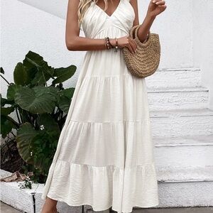 Women's Cream Tiered Maxi Dress - Elegant Summer Style